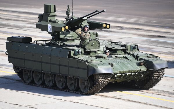 A Terminator armored fighting vehicle during a Victory Day Military Parade rehearsal at the Alabino military training ground in the Moscow Region - Sputnik International