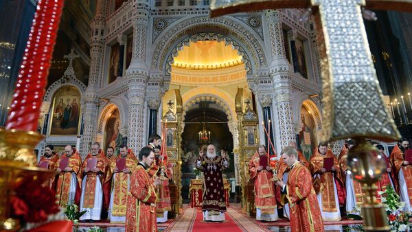 Head of the Russian Orthodox Church, Patriarch Kirill of Moscow and All Russia, leads the festive Easter service. - Sputnik International