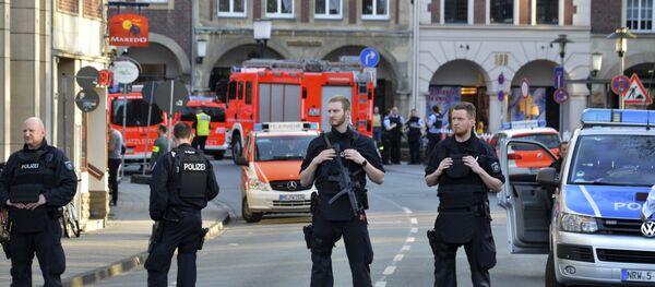 Police officers secure the crime scene after a car crashed into a group of people leaving several dead in Muenster, Germany, Saturday, April 7, 2018. Police officers secure the crime scene after a car crashed into a group of people leaving several dead in Muenster, Germany, Saturday, April 7, 2018. - Sputnik International
