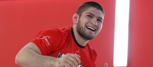 Russian mixed martial artist Khabib Nurmagomedov during a training session in Moscow. Russian mixed martial artist Khabib Nurmagomedov during a training session in Moscow. - Sputnik International