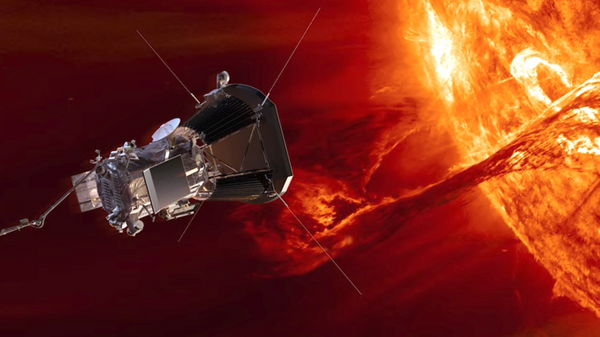 Artwork depicting NASA's Park Solar Probe studying the sun from its solar atmosphere - Sputnik International