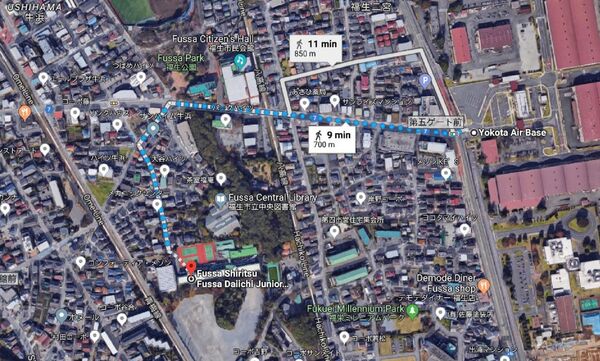 Google Maps view of the distance between Yokota Air Base and a nearby middle school. Google Maps view of the distance between Yokota Air Base and a nearby middle school. - Sputnik International