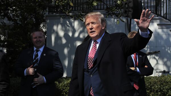 President Donald Trump waves as he leaves South Lawn following a ceremony to honor the 2017 NCAA football national champion, the Alabama Crimson Tide at the White House in Washington, Tuesday, April 10, 2018 - Sputnik International