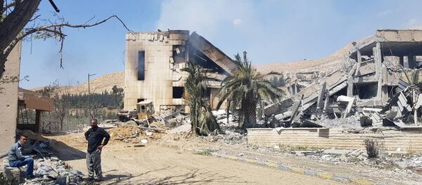 Aftermath of attack on the Barzah scientific research center near Damascus, April 14, 2018 Aftermath of attack on the Barzah scientific research center near Damascus, April 14, 2018 - Sputnik International