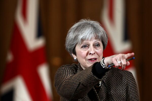 Britain's Prime Minister Theresa May attends a press conference in 10 Downing Street, London, April 14, 2018. Britain's Prime Minister Theresa May attends a press conference in 10 Downing Street, London, April 14, 2018. - Sputnik International