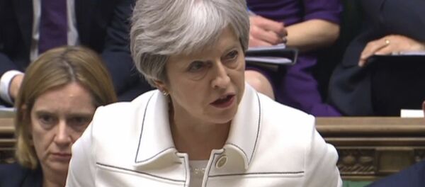 Britain's Prime Minister Theresa May makes a statement to MPs in the House of Commons in London, Monday April 16, 2018 over her decision to launch air strikes against Syria. - Sputnik International