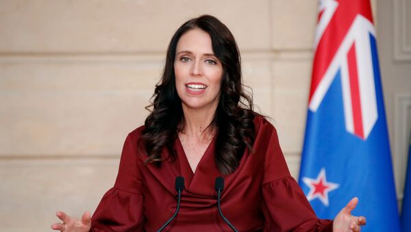 New Zealand Prime Minister Jacinda Ardern gestures as she speaks during a media conference with French President Emmanuel Macron, at the at the Elysee Palace in Paris, Monday, April 16, 2018 - Sputnik International