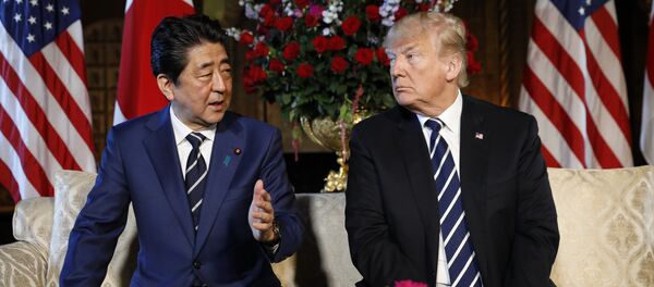 U.S. President Donald Trump listens to Japan’s Prime Minister Shinzo Abe during their bilateral meeting at Trump’s Mar-a-Lago estate in Palm Beach, Florida U.S., April 17, 2018 U.S. President Donald Trump listens to Japan’s Prime Minister Shinzo Abe during their bilateral meeting at Trump’s Mar-a-Lago estate in Palm Beach, Florida U.S., April 17, 2018 - Sputnik International