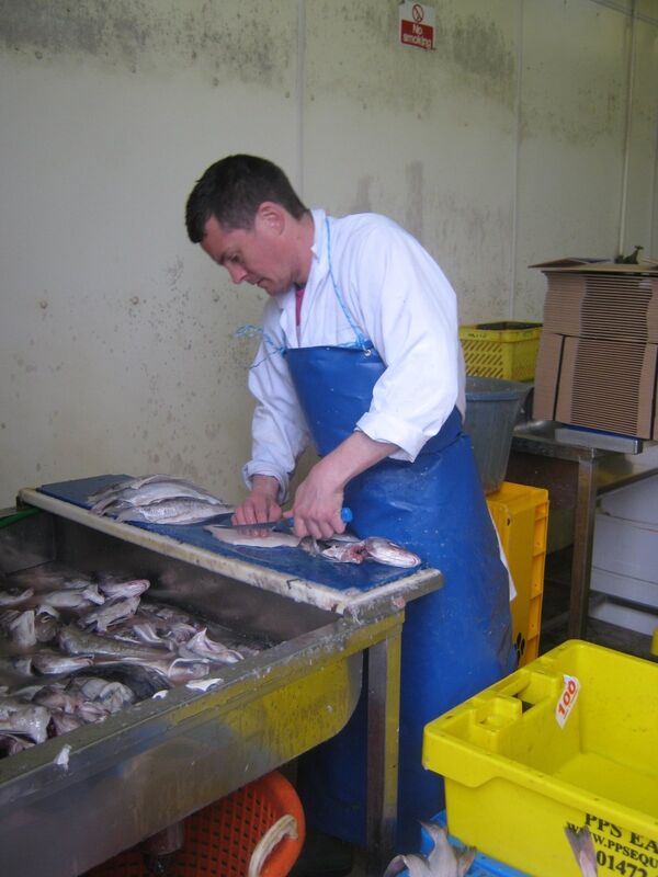 A man fillets fish in one of the few remaining workshops in Grimsby's Kasbah district A man fillets fish in one of the few remaining workshops in Grimsby's Kasbah district - Sputnik International