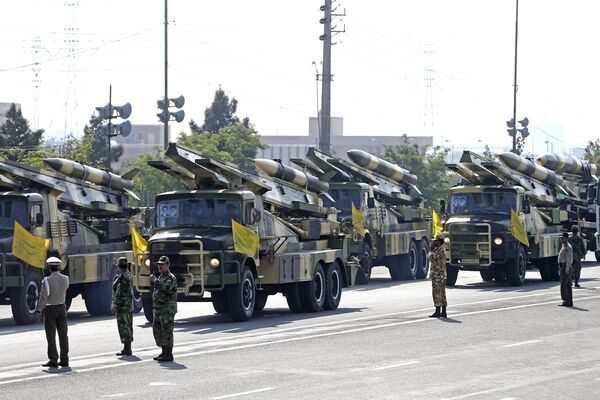 Missiles are on display during a parade marking National Army Day at the mausoleum of the late revolutionary founder Ayatollah Khomeini, just outside Tehran, Iran, Wednesday, April 18, 2018. Missiles are on display during a parade marking National Army Day at the mausoleum of the late revolutionary founder Ayatollah Khomeini, just outside Tehran, Iran, Wednesday, April 18, 2018. - Sputnik International