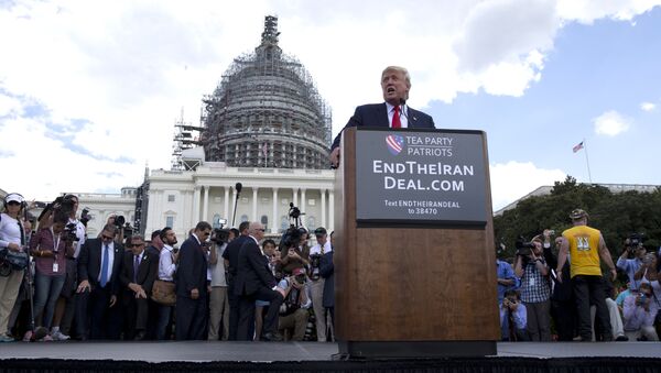 (File) Republican presidential candidate Donald Trump speaks at a rally organized by Tea Party Patriots in on Capitol Hill in Washington, Wednesday, Sept. 9, 2015, to oppose the Iran nuclear agreement - Sputnik International