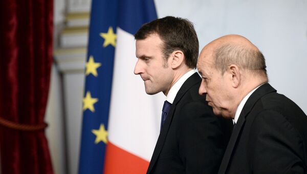 Emmanuel Macron (L) and Jean-Yves Le Drian, file photo. - Sputnik International