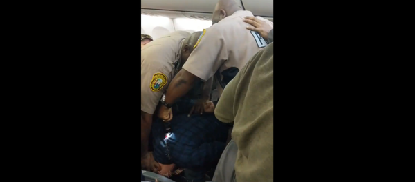 Officers from Miami-Dade Police Department use stun gun on American Airlines passenger who groped a woman on the plane Officers from Miami-Dade Police Department use stun gun on American Airlines passenger who groped a woman on the plane - Sputnik International