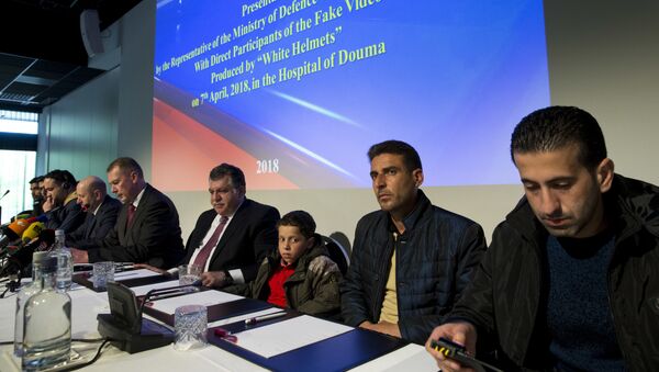 yrians, first three from right, brought to The Hague by Russia in a move to discredit reports of an April 7, 2018, chemical weapons attack in the Syrian town of Douma appear at a press conference in The Hague, Netherlands, Thursday, April 26, 2018, after briefing members of the Organization for the Prohibition of Chemical Weapons, (OPCW) - Sputnik International
