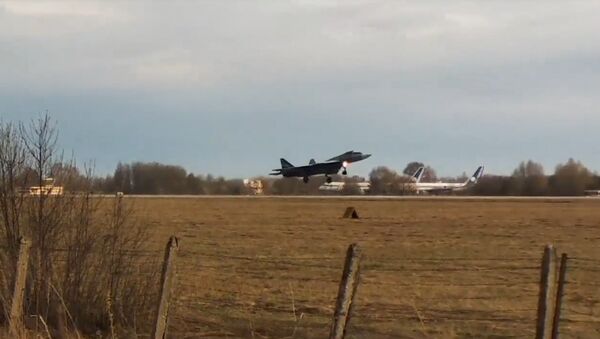 T-50-2LL landing at Gromov Flight Research Institute - Sputnik International