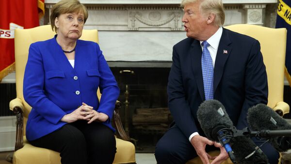 President Donald Trump meets with German Chancellor Angela Merkel in the Oval Office of the White House, Friday, April 27, 2018, in Washington - Sputnik International