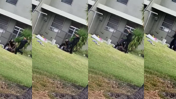 City of Miami Police Department officer Mario Figueroa kicks a handcuffed suspect in the head while immobile. - Sputnik International
