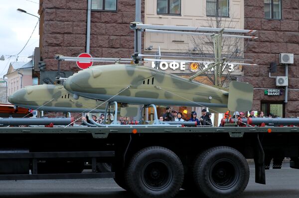 Russia's Katran tactical surveillance unmanned helicopter before the rehearsal of the military parade on Red Square to mark the 73rd anniversary of the Victory in the Great Patriotic War Russia's Katran tactical surveillance unmanned helicopter before the rehearsal of the military parade on Red Square to mark the 73rd anniversary of the Victory in the Great Patriotic War - Sputnik International