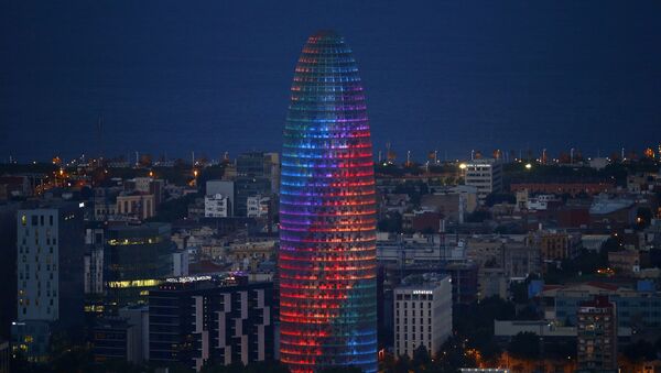 The Agbar tower is illuminated with gay pride rainbow during World Pride in Barcelona, Spain, Wednesday, June 28, 2017 - Sputnik International