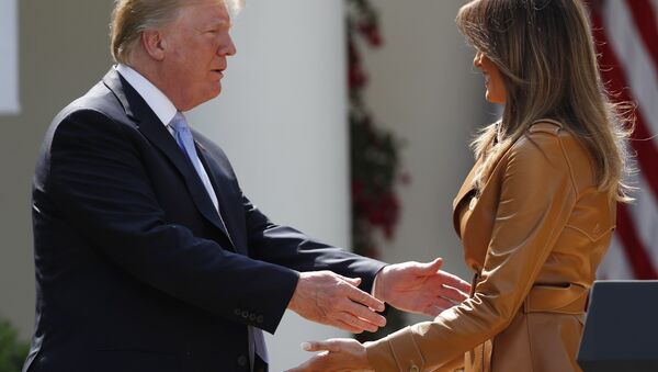 U.S. first lady Melania Trump is greeted by President Donald Trump during the launch of the first lady's Be Best initiatives in the Rose Garden of the White House in Washington, U.S., May 7, 2018 - Sputnik International