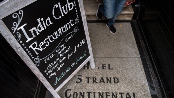 A blackboard stands at the entrance to the India Club restaurant in London on October 16, 2017 - Sputnik International
