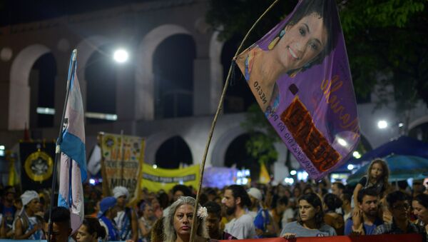 Demonstrators protest about the assassination of Rio de Janeiro city councillor Marielle Franco - Sputnik International