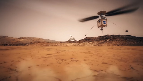 Still shot from a NASA animated video showing what their Mars Helicopter would look like in action. - Sputnik International