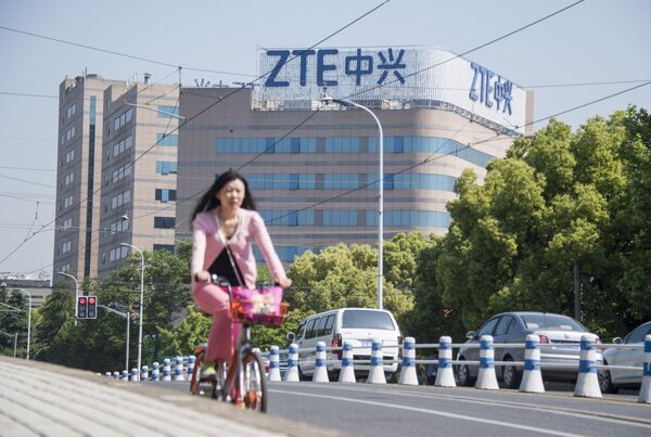 This picture taken on May 3, 2018 shows the ZTE logo on an office building in Shanghai This picture taken on May 3, 2018 shows the ZTE logo on an office building in Shanghai - Sputnik International