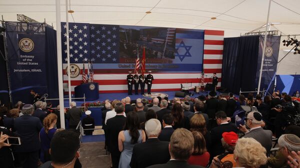 Presentation of colors by US Marines and singing of the U.S national anthem during the opening ceremony of the new US embassy in Jerusalem, Monday, May 14, 2018. - Sputnik International