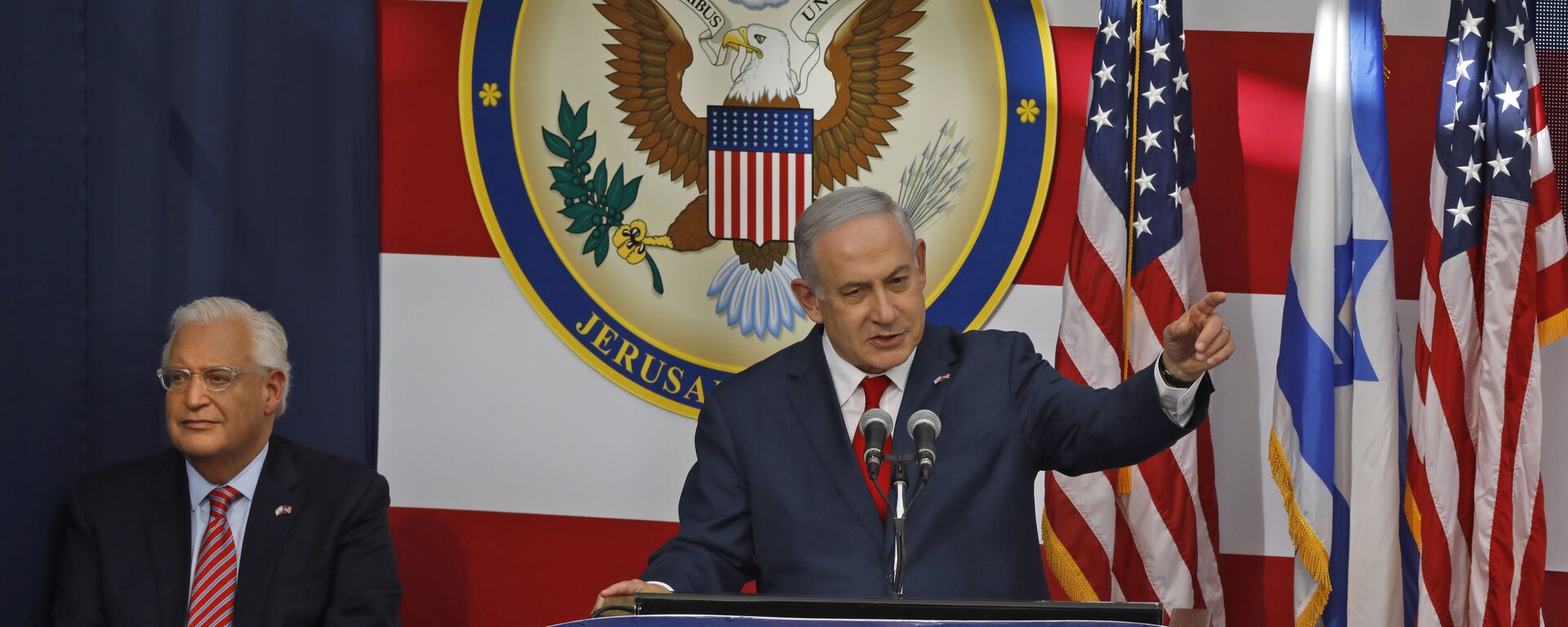 Israel's Prime Minister Benjamin Netanyahu delivers a speech during the opening of the US embassy in Jerusalem on May 14, 2018 - Sputnik International, 1920, 14.05.2018
