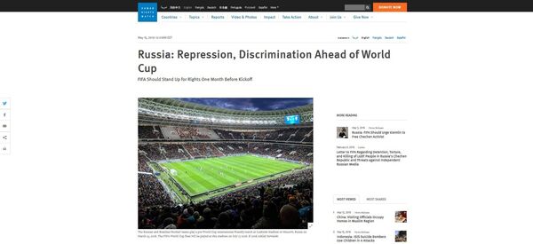 Screengrab of the HRW article about the World Cup Screengrab of the HRW article about the World Cup - Sputnik International