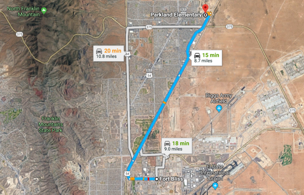 Google Maps screenshot showing the distance between Fort Bliss and Parkland Elementary School Google Maps screenshot showing the distance between Fort Bliss and Parkland Elementary School - Sputnik International