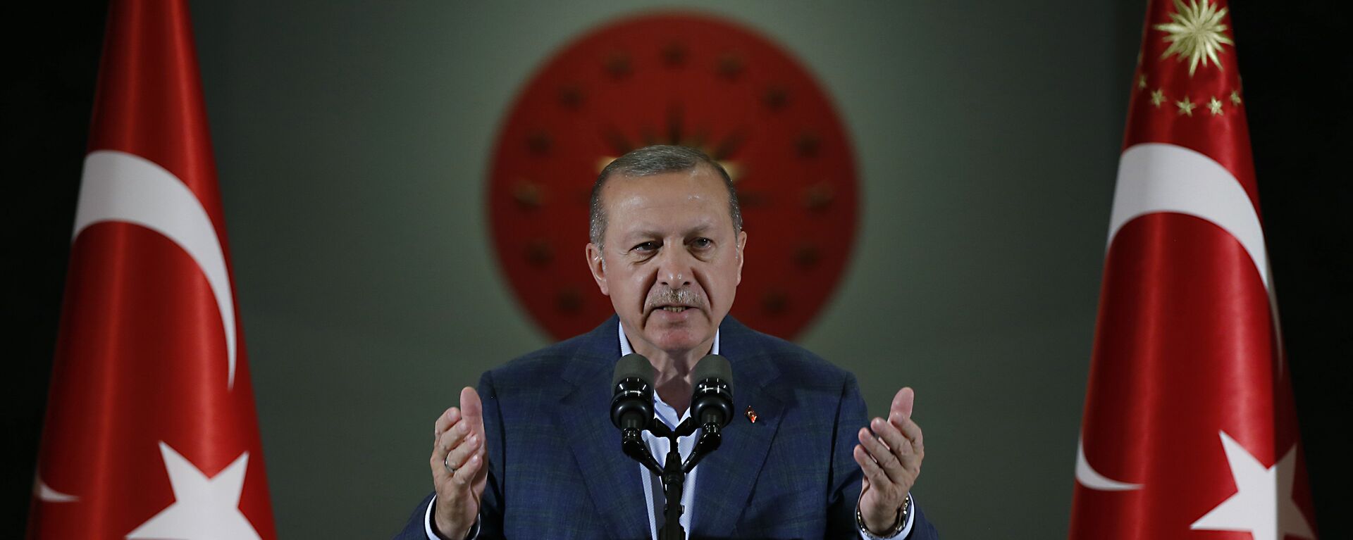 Turkey's President Recep Tayyip Erdogan speaks during an Iftar, the evening meal breaking the Ramadan fast, at his palace in Ankara, Turkey, Saturday, May 19, 2018 - Sputnik International, 1920, 18.01.2023