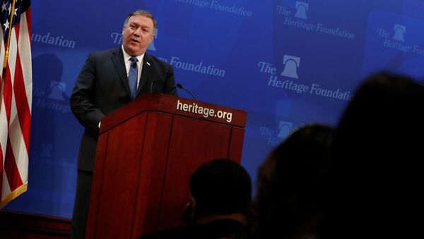 U.S. Secretary of State Mike Pompeo delivers remarks on the Trump administration's Iran policy at the Heritage Foundation in Washington, U.S. May 21, 2018 - Sputnik International