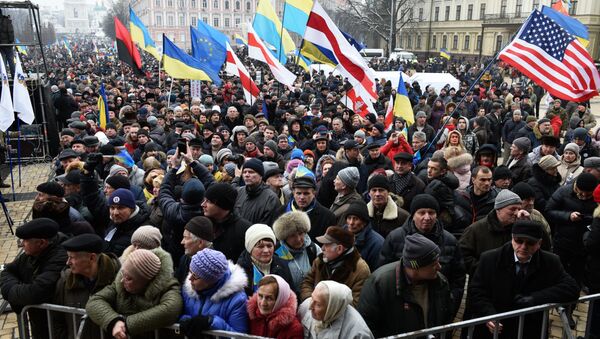 Mikheil Saakashvili's supporters rally in Kiev demanding resignation of Ukraine's incumbent president Petro Poroshenko - Sputnik International