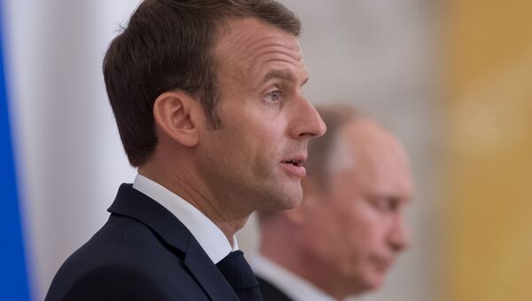 French President Emmanuel Macron during a joint presser with Vladimir Putin - Sputnik International