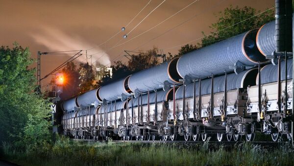 The pipes produced at Europipe in Mühlheim, Germany, are transported to the Mukran logistics hub by rail - Sputnik International
