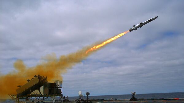 A Kongsberg Naval Strike Missile (NSM) is launched from the U.S. Navy littoral combat ship USS Coronado (File) - Sputnik International
