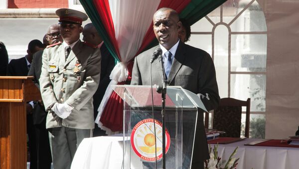 (FILES) In this file photo taken on April 13, 2016, Olivier Mahafaly Solonandrasana then newly appointed Madagascar Prime Minister delivers a speech during the swearing in ceremony at Mazoharivo Palace in Antananarivo - Sputnik International