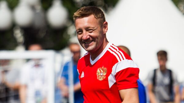 Russia’s Andrey Tikhonov smiles before a friendly match between Russia Legends and FIFA Legends at the World Cup football park in Kaliningrad, Russia, on Sunday, June 3, 2018 - Sputnik International