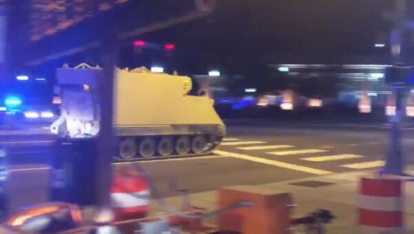 An armoured personnel carrier (APC), which was purpotedly stolen, drives along a street in Richmond, Virginia, U.S. June 5, 2018, in this still image taken from a video obtained from social media - Sputnik International