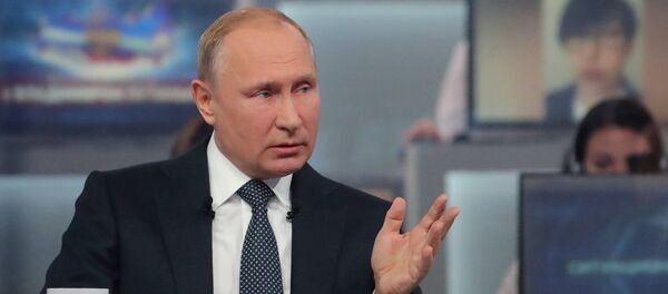 Russian President Vladimir Putin answers questions from Russia’s citizens during the annual special Direct Line with Vladimir Putin broadcast live by Russian TV channels and radio stations Russian President Vladimir Putin answers questions from Russia’s citizens during the annual special Direct Line with Vladimir Putin broadcast live by Russian TV channels and radio stations - Sputnik International