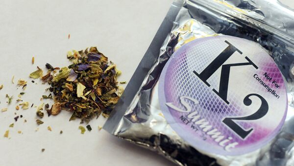 This Feb. 15, 2010, file photo shows a package of K2, a concoction of dried herbs sprayed with chemicals. - Sputnik International