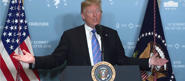 Donald Trump addressing reporters after the G7 summit. - Sputnik International