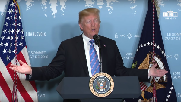 Donald Trump addressing reporters after the G7 summit. - Sputnik International