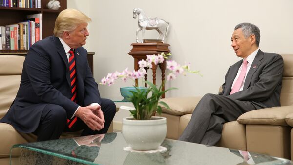 U.S. President Donald Trump meets with Singapore's Prime Minister Lee Hsien Loong at the Istana in Singapore June 11, 2018 - Sputnik International
