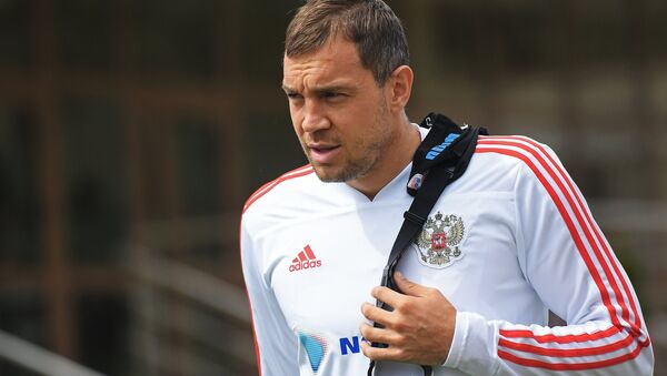 The player of Russian national team Artem Dzyuba before the training in the educational and training center Novogorsk - Sputnik International