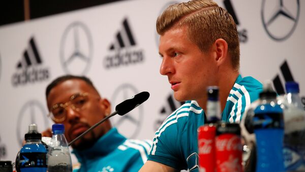 Soccer Football - World Cup - Germany Press Conference - Germany Training Camp, Moscow, Russia - June 14, 2018 Germany’s Jerome Boateng and Toni Kroos during the press conference - Sputnik International