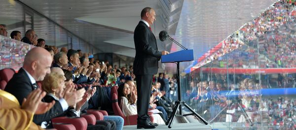 Russian President Vladimir Putin speaks at the opening ceremony of the FIFA 2018 World Cup in Moscow. June 14, 2018. Russian President Vladimir Putin speaks at the opening ceremony of the FIFA 2018 World Cup in Moscow. June 14, 2018. - Sputnik International