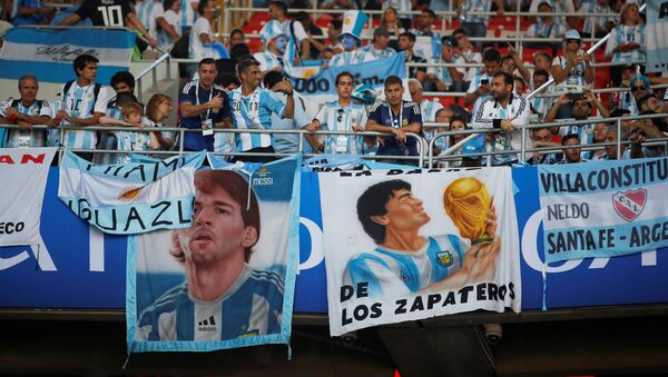 Soccer Football - World Cup - Group D - Argentina vs Iceland - Spartak Stadium, Moscow, Russia - June 16, 2018 Argentina fans display banners before the match - Sputnik International